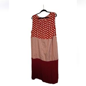 Sleeveless  Red and White Polka Dot Midi Dress